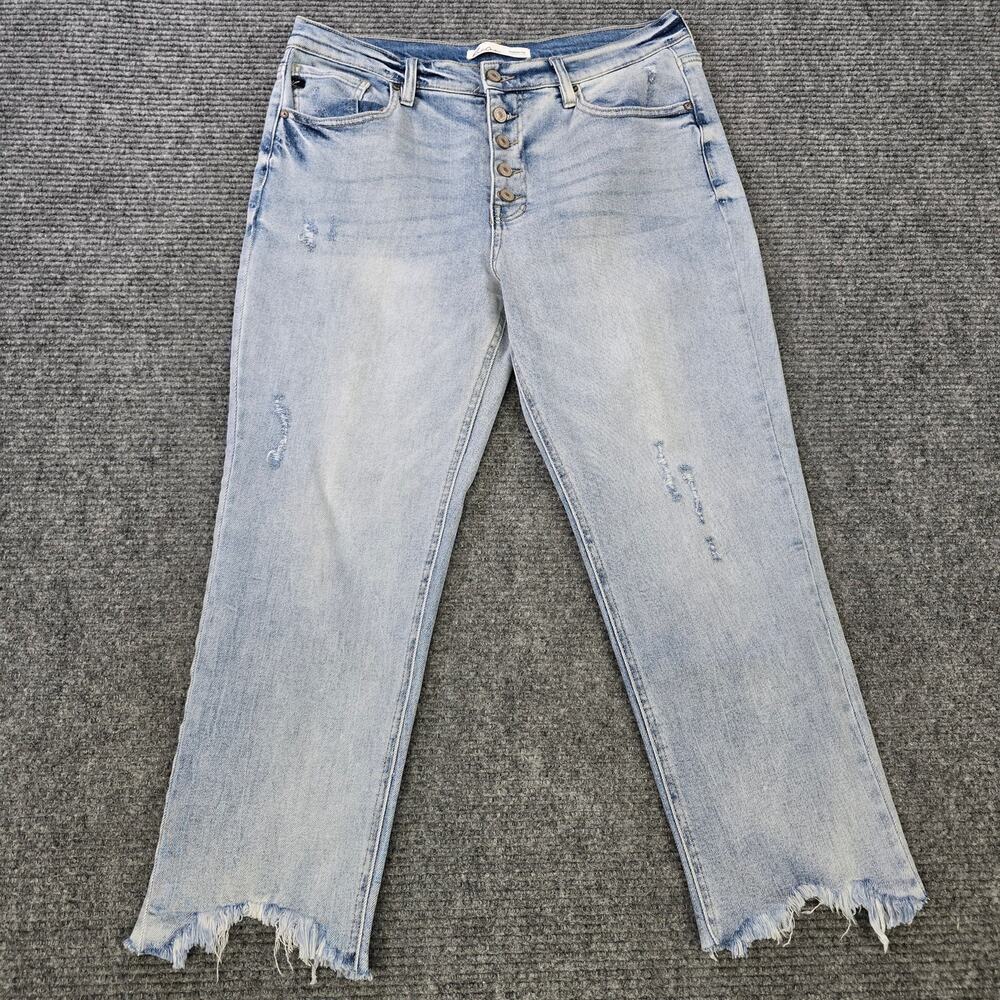 KanCan Jeans Womens 13 Light Wash Button Fly Raw Hem Cropped Stretch